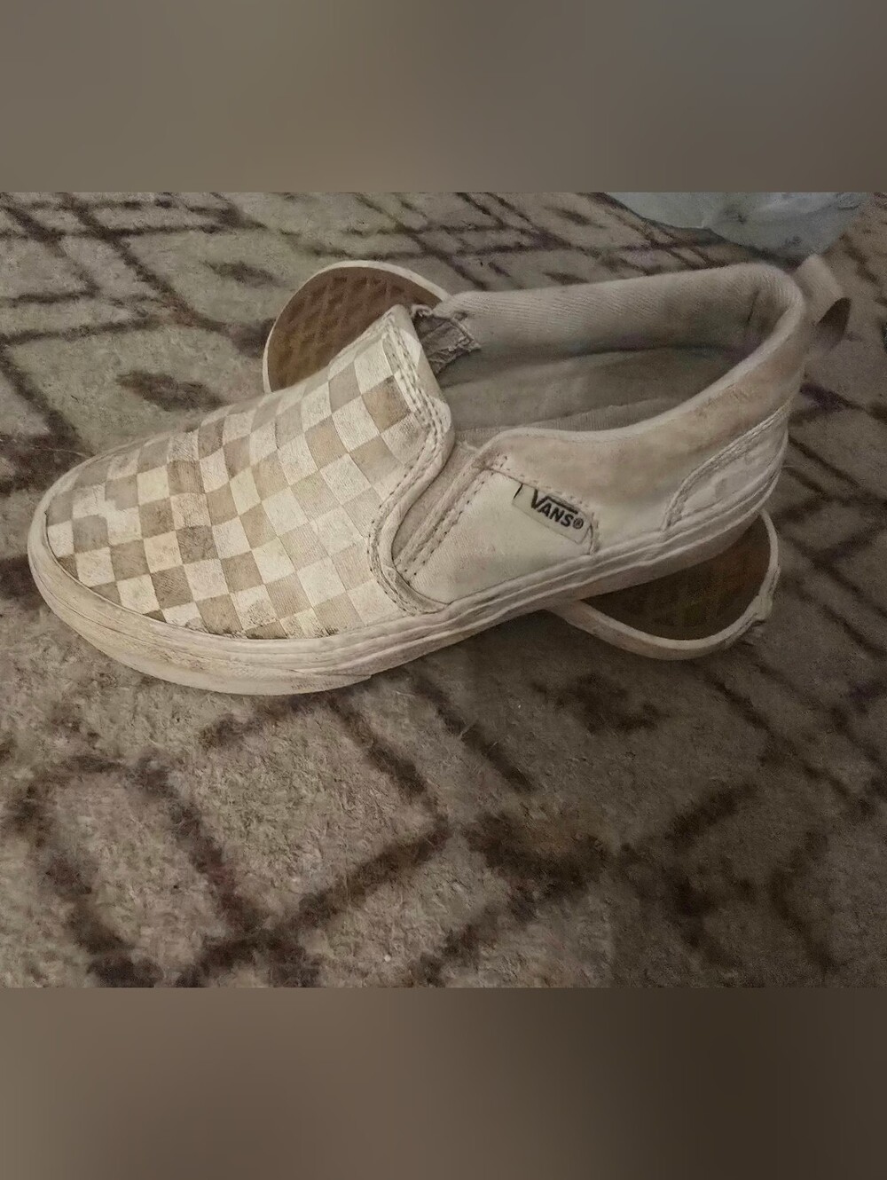 Vans Slip-On Checkerboard Sneakers - White and Tan